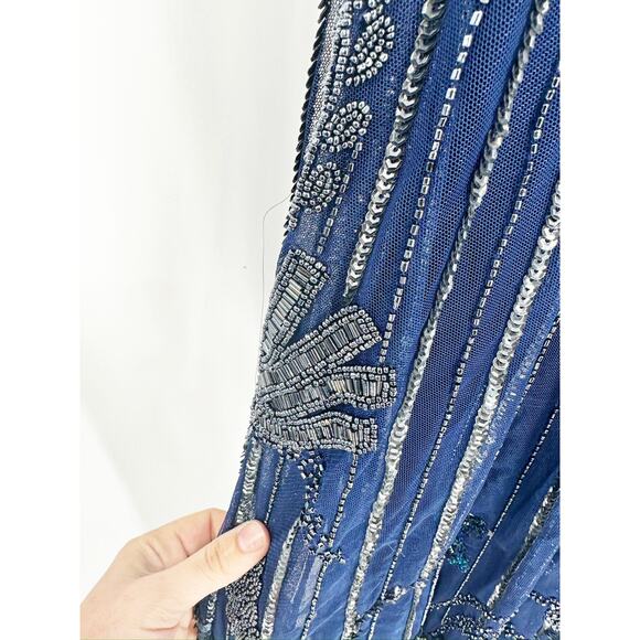 Mac Duggal 5226 Navy Blue V-Neck Sequin Sleeveless Gown Size 2 New - Picture 5 of 9